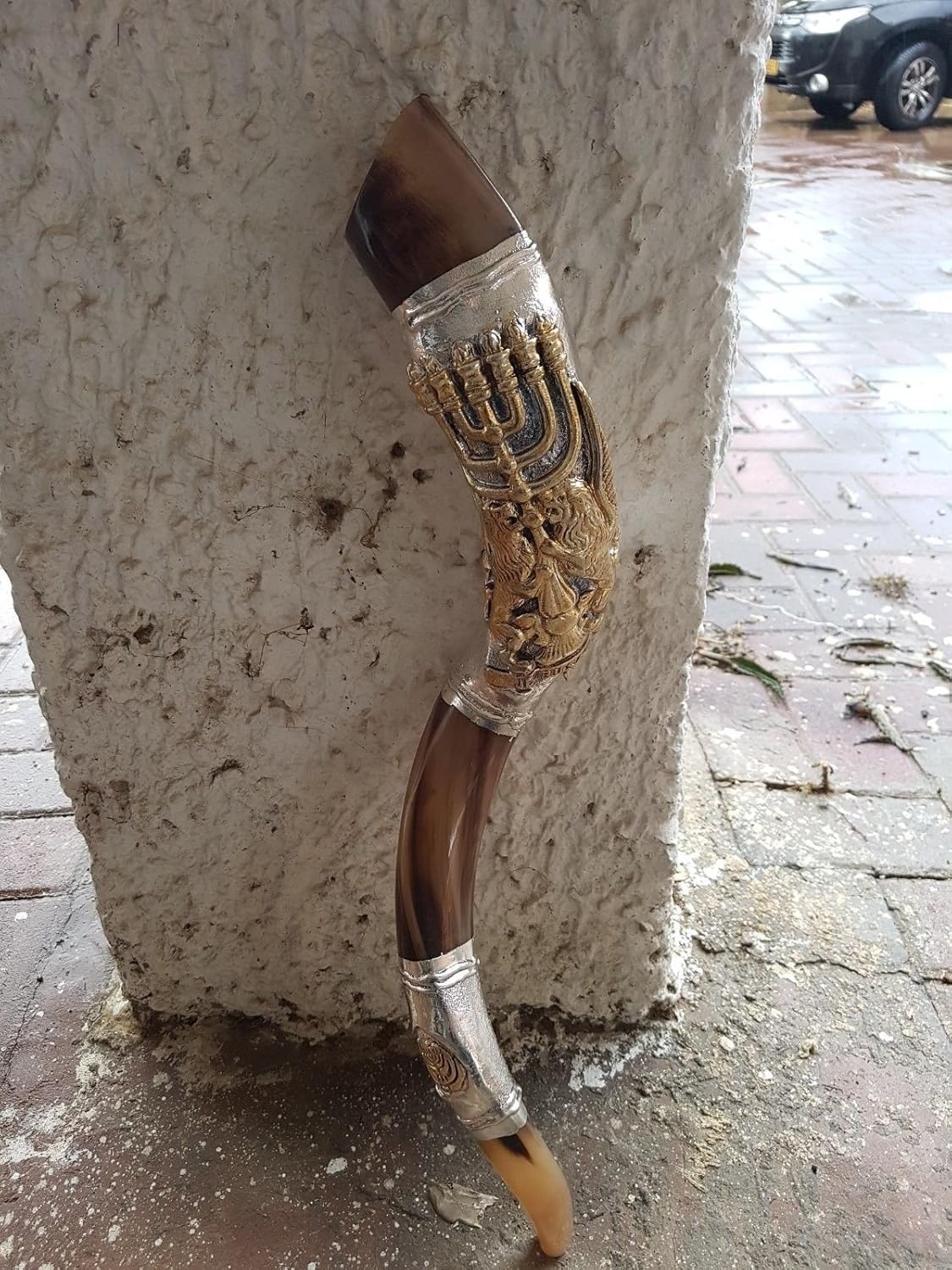 Shofar Yemenite Kudu cuerno 24 "+ chapado en plata con león de judá