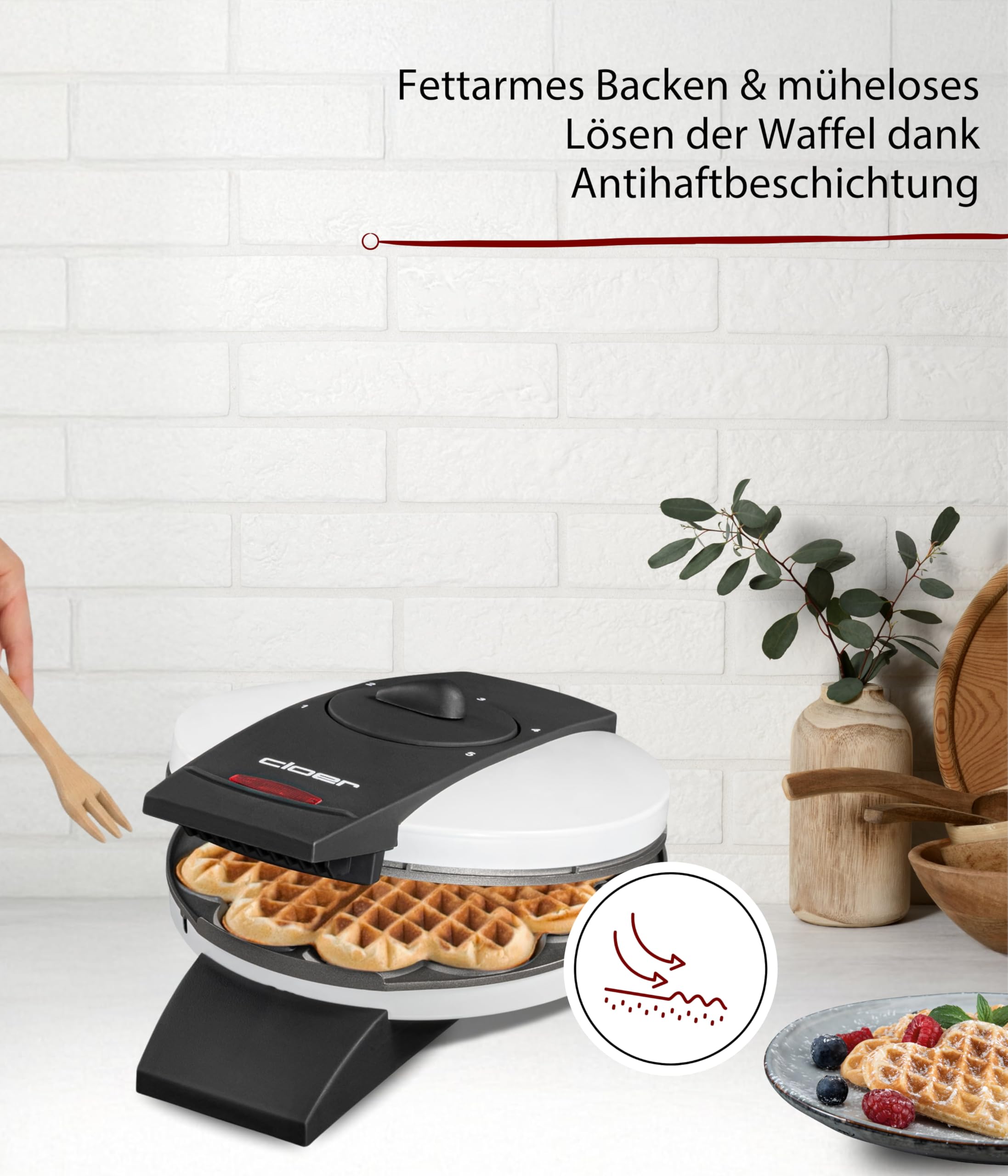 Cloer 1621 Waffeleisen 930 W 15,5 cm Herzwaffeln weiß Metall