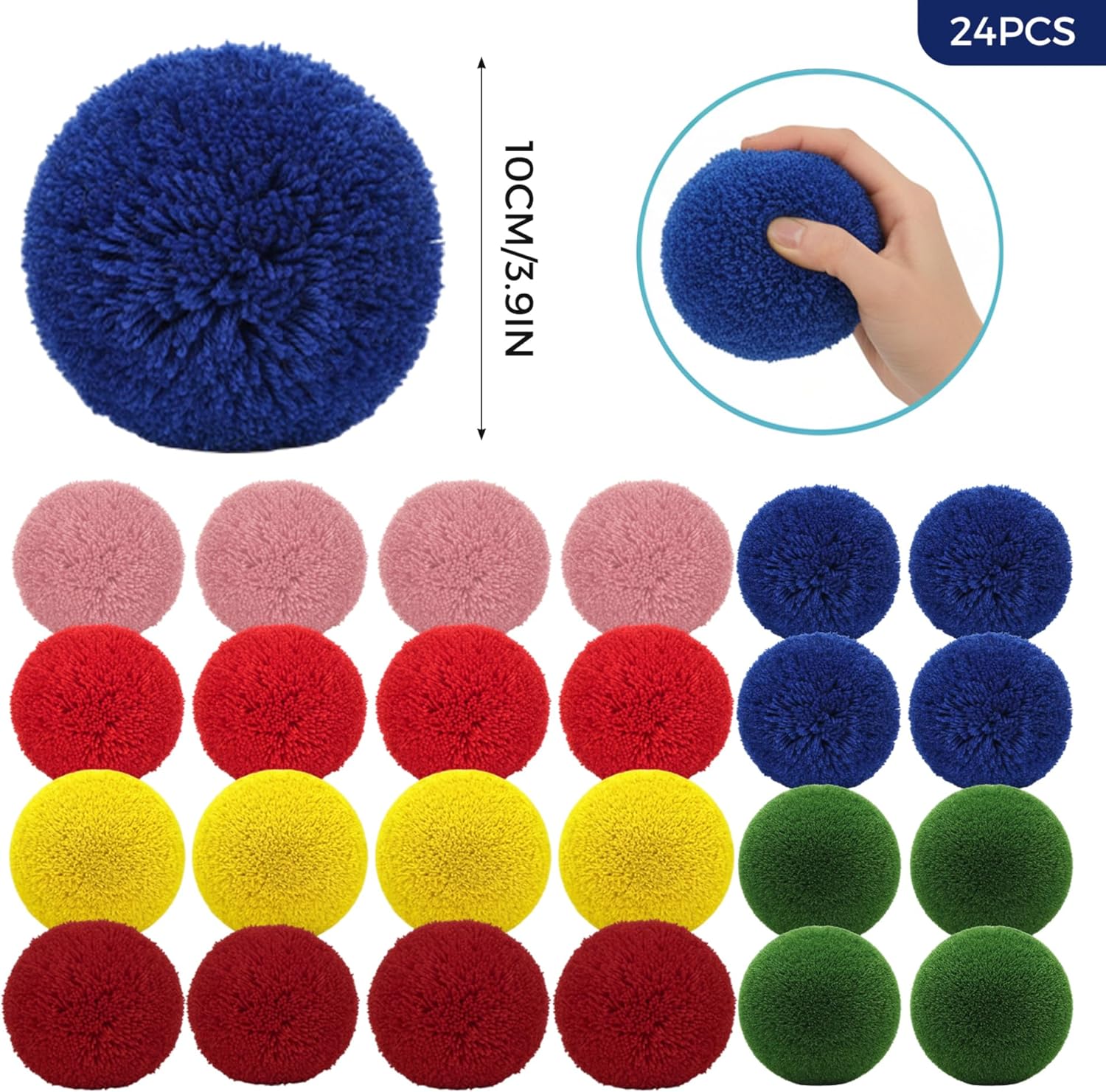 Soft Balls, 24-Pack Yarn Balls, 10cm/4in Fluffy Soft Dodgeballs for Kids and Adults, Safe Playground for Indoor Outdoor Games, Handball, Random