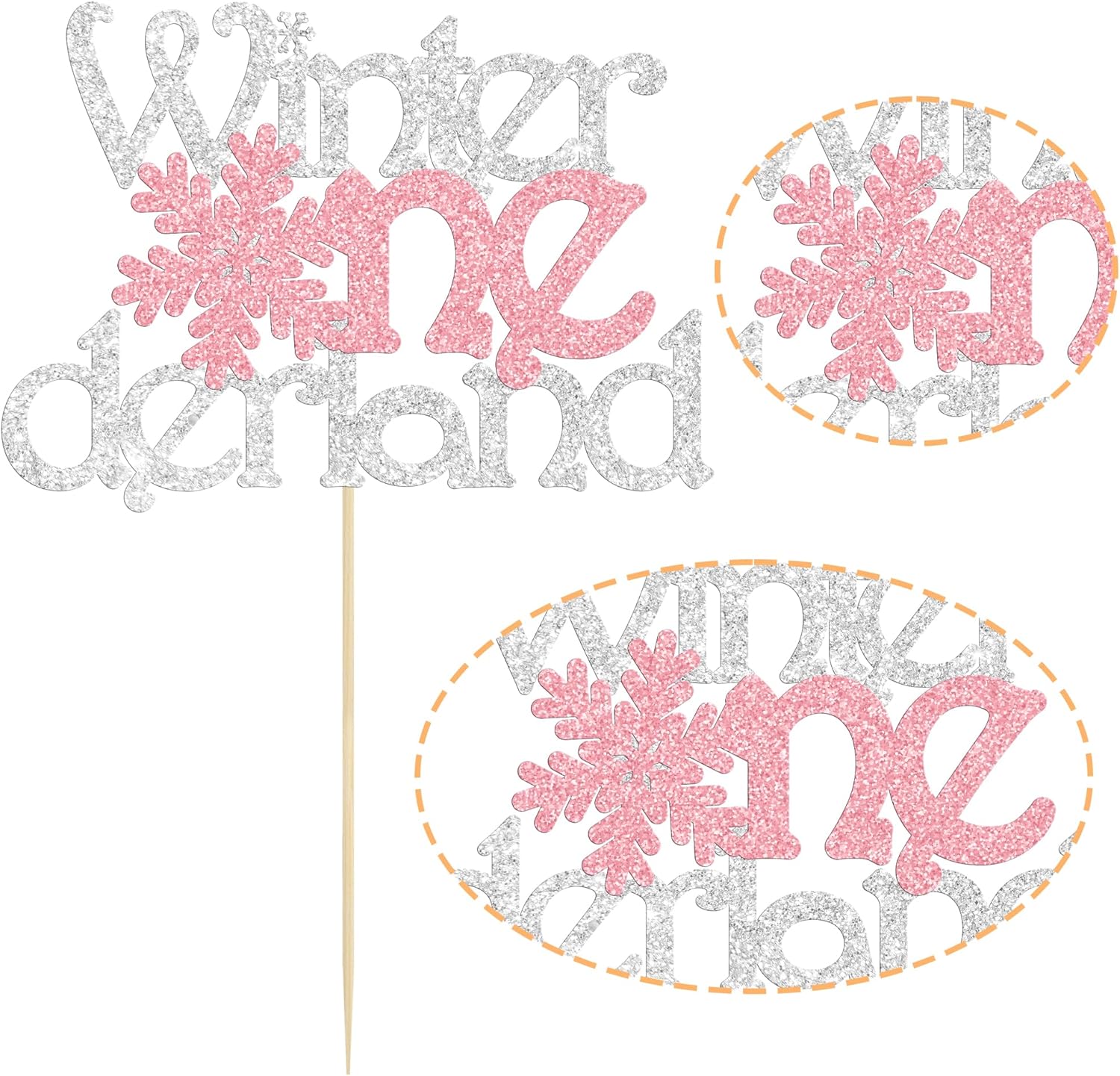 1Pc Winter Onederland Cake Topper Pink Glitter Snowflake One 1st Birthday Party Cake Pick Decorations for Winter Snowflake Theme Baby Shower Kids First Birthday Party Supplies