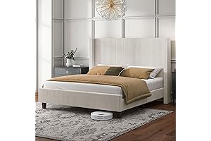 HOWE Queen Size Upholstered Platform Bed Frame, Wingback Bed with 50.8" Headboard,...
