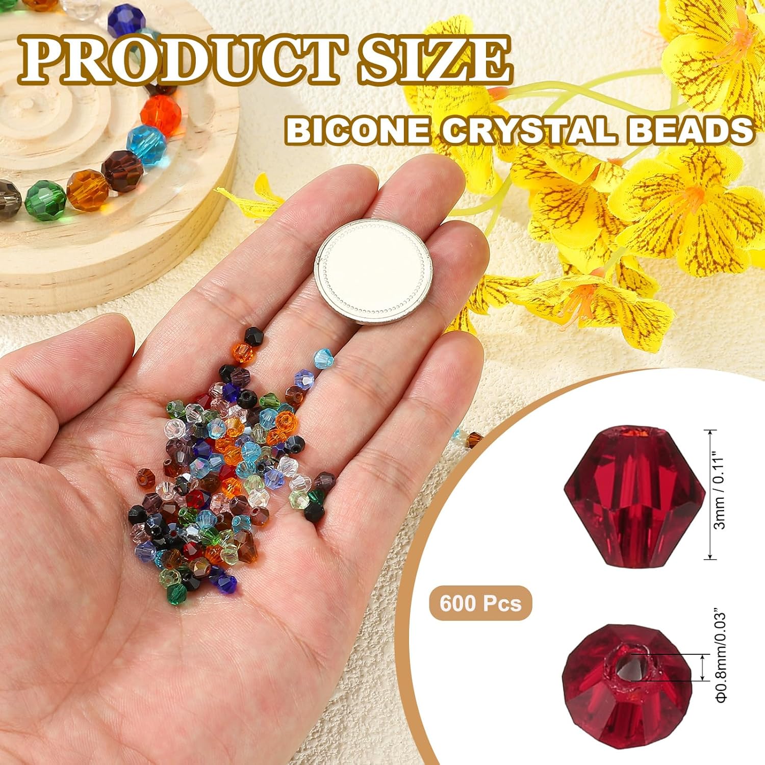 PATIKIL 3mm Bicone Crystal Beads, 600 Pcs Glass Faceted Bicone Beads Loose Spacer Bead for Jewelry Making Bracelet Necklace Earrings Wind Chimes Craft, Red - Image 2