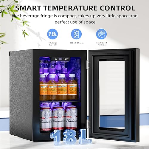 Miniatura 3 de Antarctic Star Refrigerador de bebidas de 18 litros, 24 latas, mini refrigerador con compresor silencioso, luz LED, refrigerador pequeño