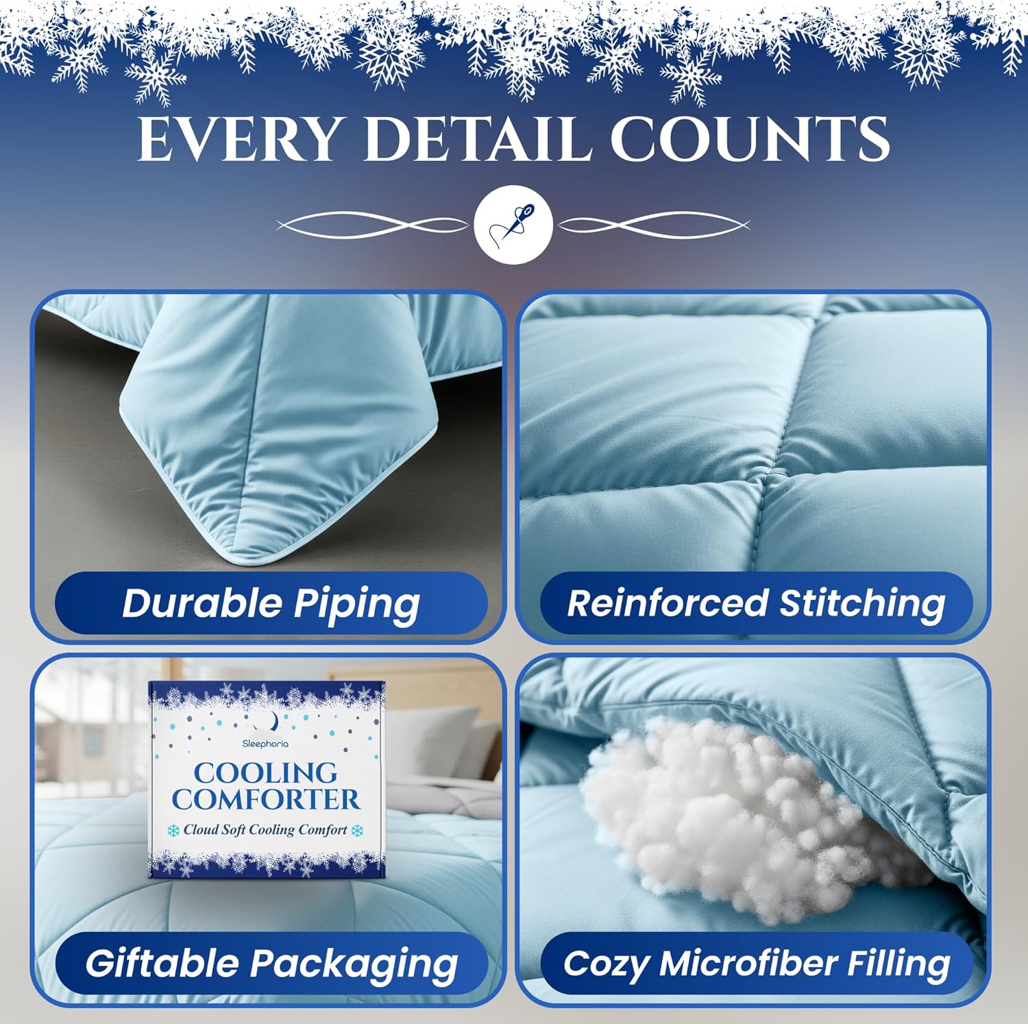 Cooling Comforter - BreezeWeave Cooling Blanket Queen Size for Hot Sleepers & Deep Rest - Cloud Soft, Breathable, Ultra Durable, Easy Care, Reversible - 90 x 90 in (Blue & Light Grey) - Image 5