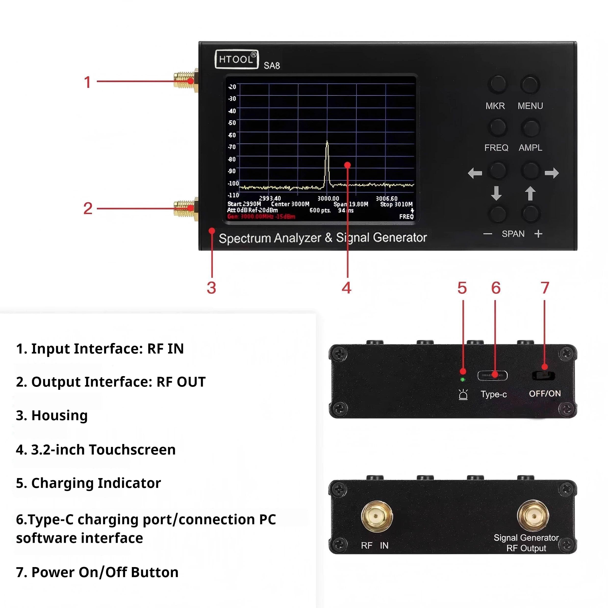 SA8 Przenośny analizator widma 35 MHz-6,2 GHz