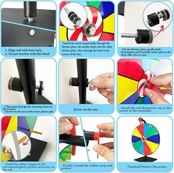 Prize Wheel Spinner with Stand - 12 Inch Color Spinning Wheel for Awards, Dry Erase Customizable Table Spinner - Carnival Games, Trade Shows & Home Party Activities.