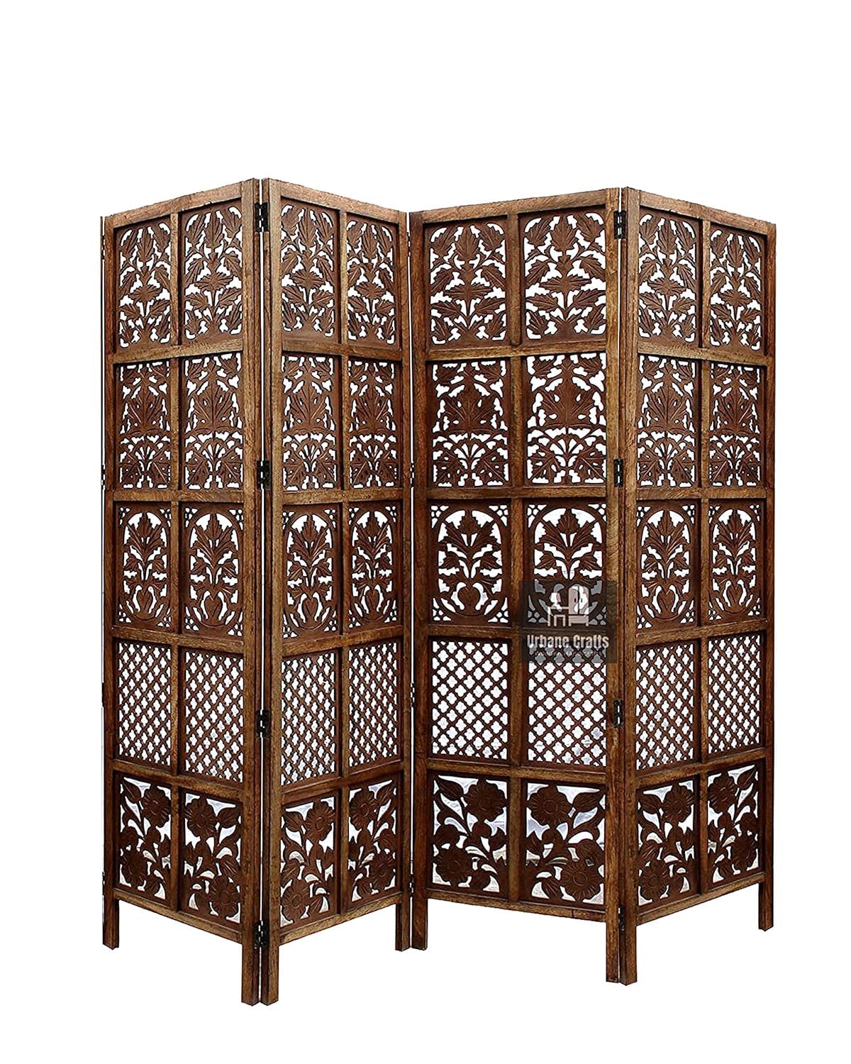 Wooden Room Partition/Screen/Room Divider/Room Separator Traditional Handicrafts 6Ft (Dark Brown ((4 Panel)-image-7