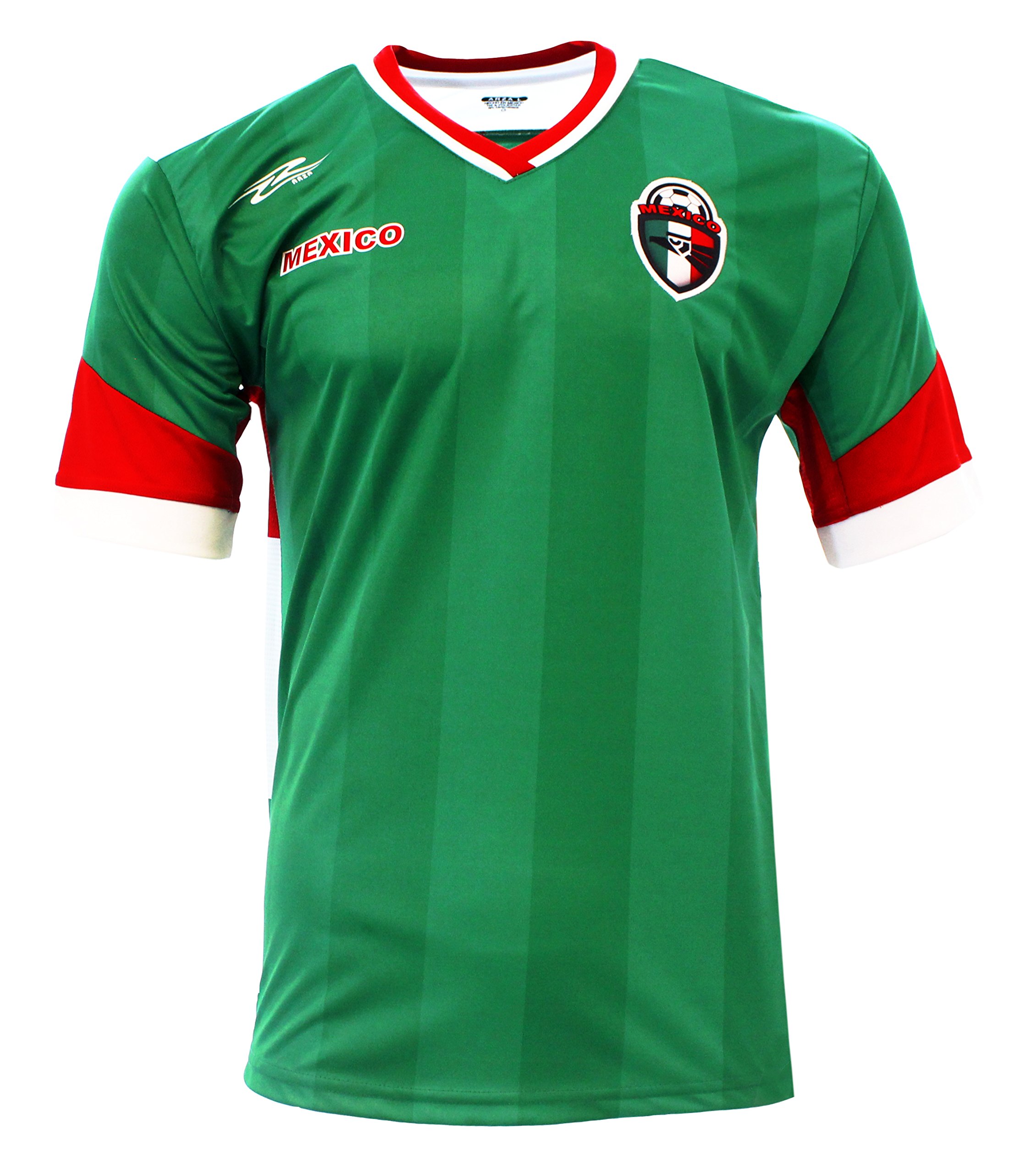 ARZA Mexico New Soccer Jersey Green/White/Red V Neck Short Sleeve (Small)