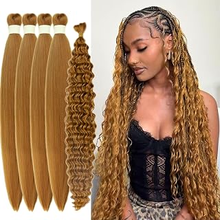 Boho Bohemian Braiding Hair Honey Blonde Pre Stretched EZ Braid Curly Deep Wave Knotless Braids Hypoallergenic Non Toxic Synthetic Hair Extensions Fulani Style