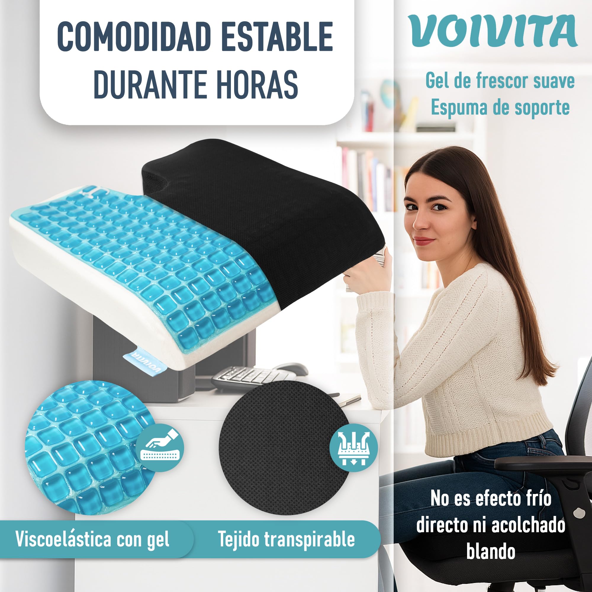 Cuscino viscoelastico con gel, supporto medio - rigido, design a U per coccige, 45 x 40 x 8 cm, fodera lavabile antiscivolo, cuscino ergonomico per sedia da ufficio, sedia a rotelle e auto