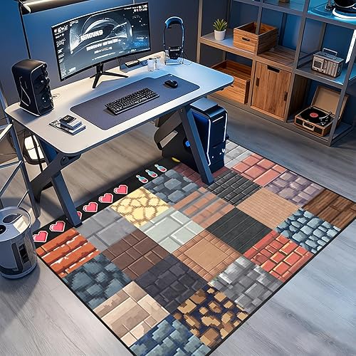 Miniatura 4 de Alfombra de juego Alfombra con temática de bloques de juegos antiguos para niños, para dormitorio, sala de juegos, sala de estar, lavable, alfombra