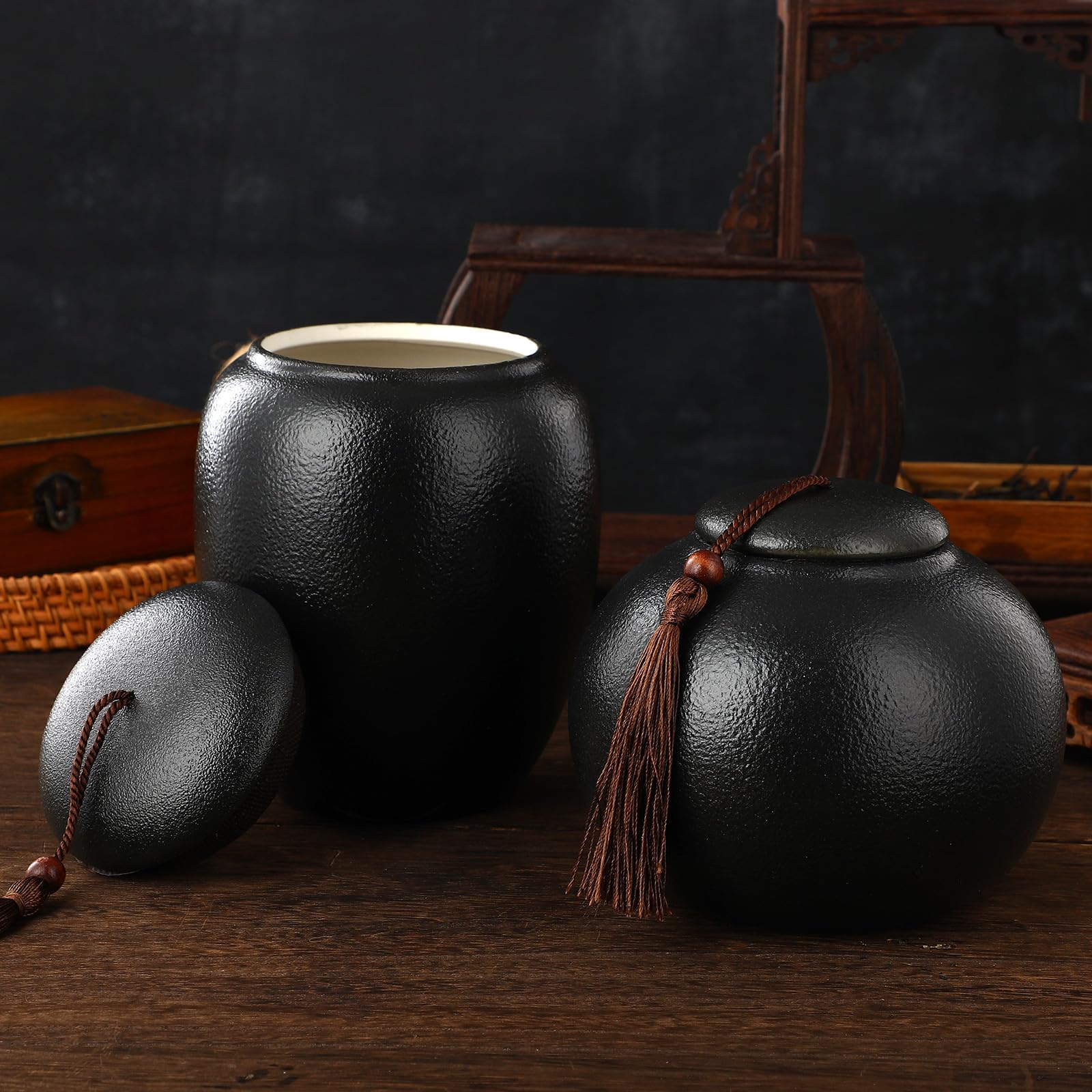 Toyvian 2 Stück Vintage Keramik Teedosen mit Versiegelten Deckeln Luftdichte Vorratsdosen für Losen Tee Gewürze Kaffee Küchen Tischdekoration für Zuhause und Büro
