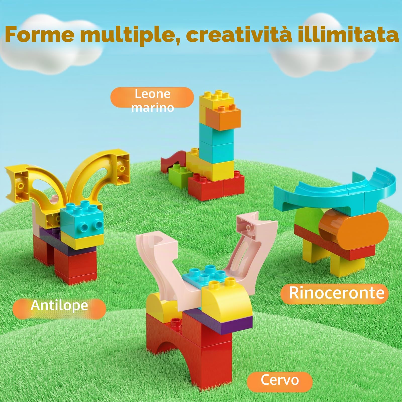 Marble run blocchi di costruzione per bambini giocattoli STEM, 3-in-1 set di costruzione di marmo per bambini grandi blocchi giocattoli di compleanno per ragazzi ragazze 3+ anni