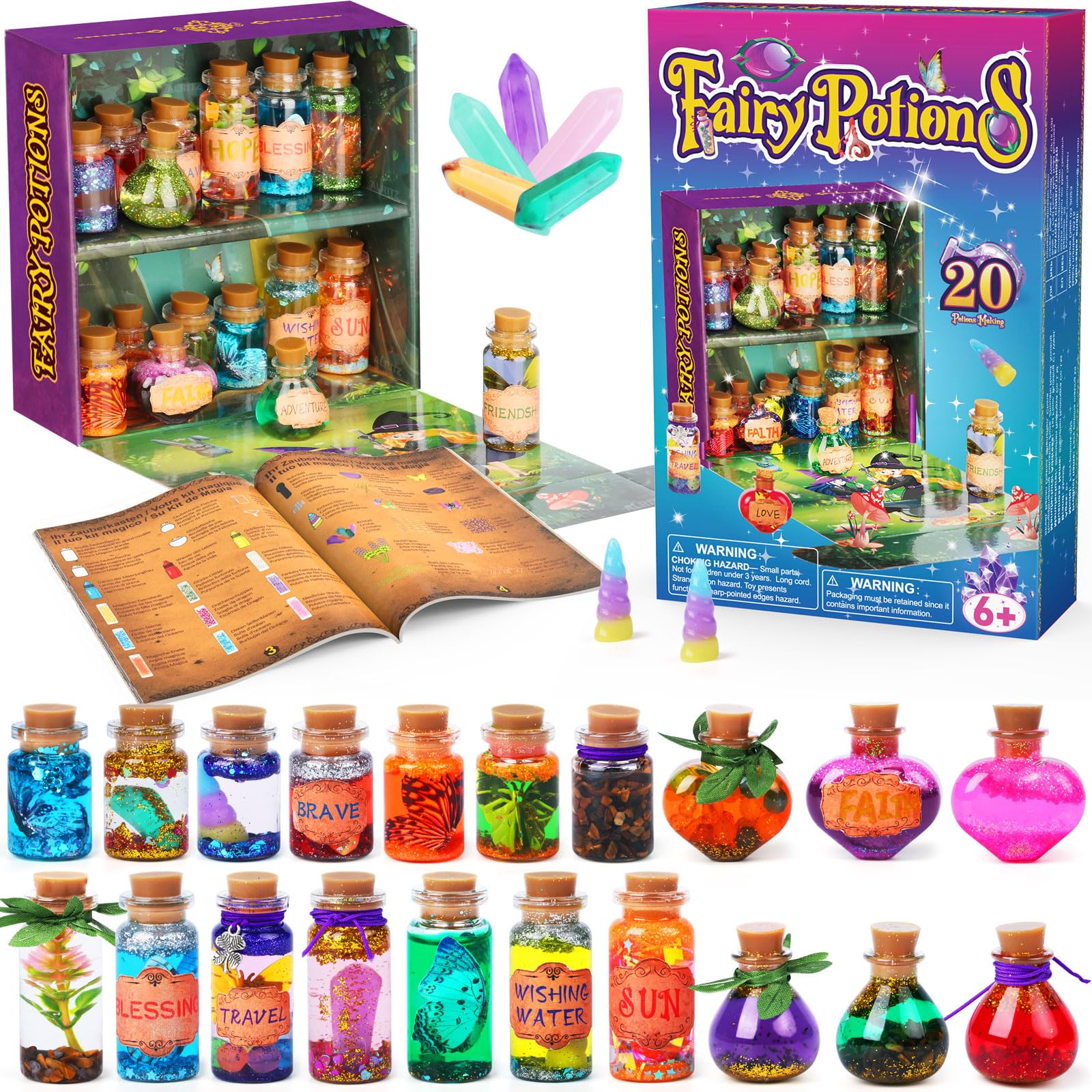 Fairy Potions DIY Craft Kits for Kids, Mix 20 Magical Wizard Potions with Energy Crystal Dust, Creative Gift ToyFairy Potions DIY Craft Kits for Kids, Mix 20 Magical W…