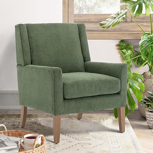 COLAMY Silla moderna de ala para sala de estar, sillón tapizado de tela, sofá individual con asiento de salón y patas de madera para