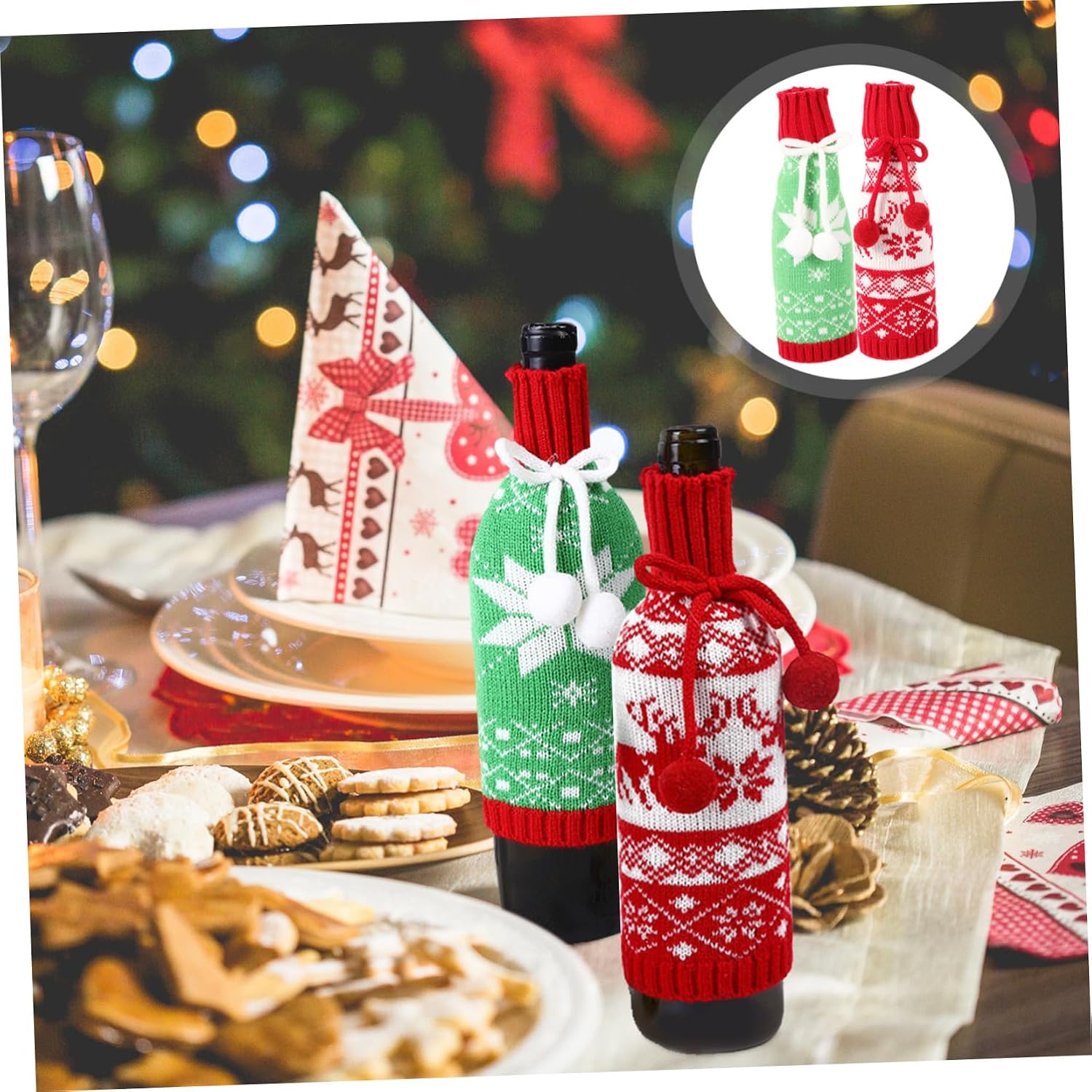 Christmas Wine Bottle Covers Decorative 2pcs Cloth Set for Xmas Dinner