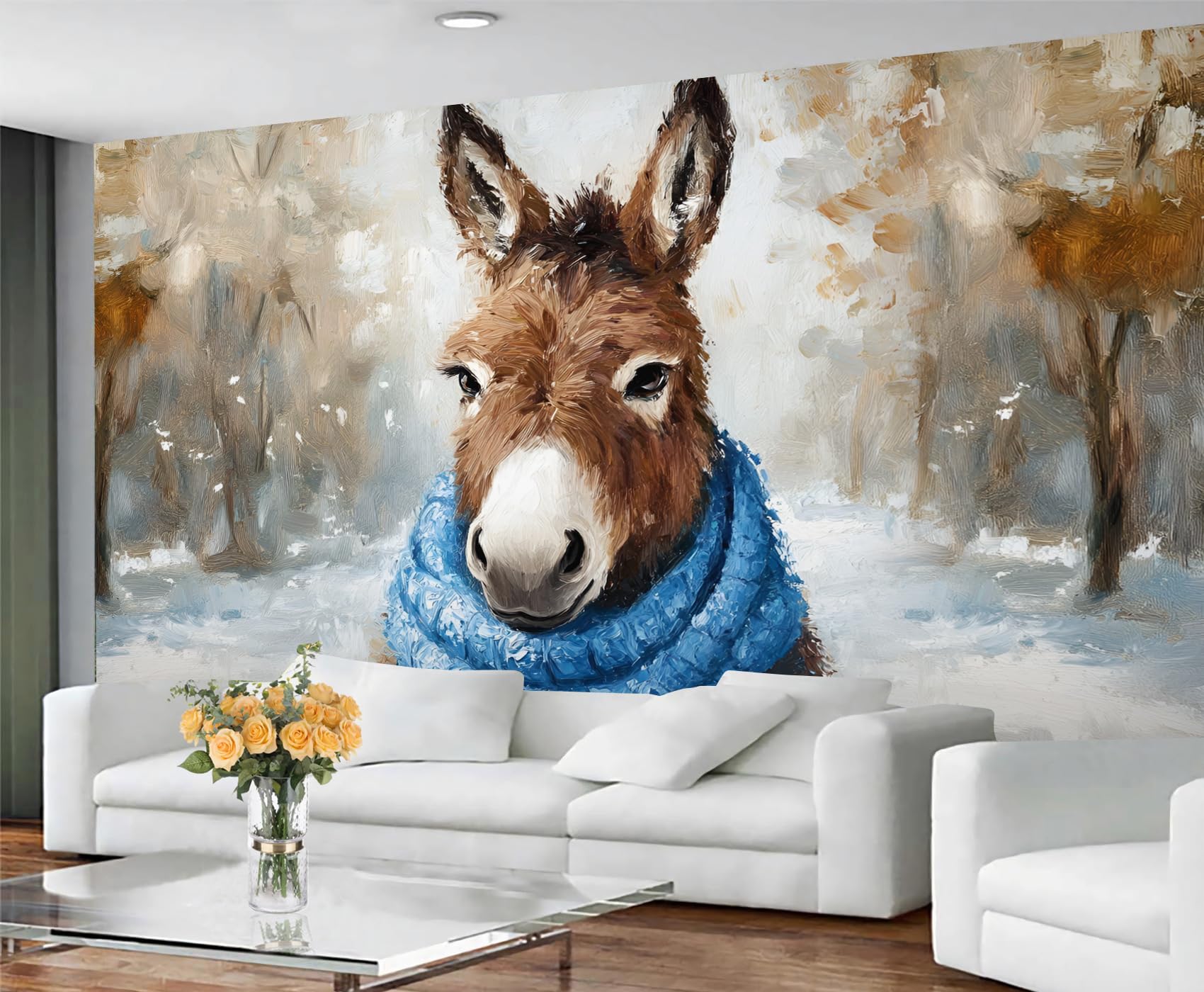 GIVLWF Wallpaper - Funny Donkey Home Decor & Mural, Winter Donkey Bedroom Wallpaper, Cute Animals Wall Paper for Living Room, Large Wall Mural (Not Self-Adhesive) — image 1