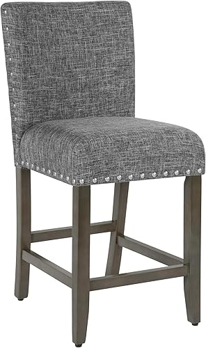 Miniatura 16 de HomePop Taburete de mostrador con respaldo abierto de 24 pulgadas, decoración del hogar, sillas de tela para comedor, cocina y sala de estar, rayas