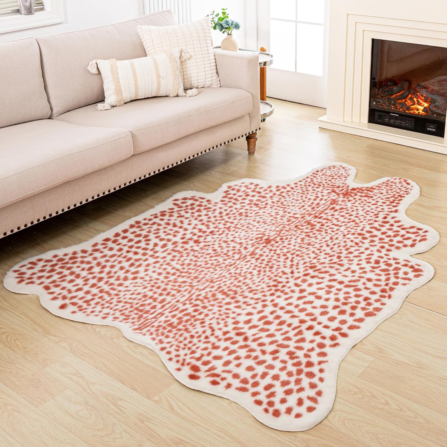 Huichenxing2021FURSTORE Leopard Rug Cheetah Print Rugs for Living Room Bedroom Faux Animal Print Area Carpet Cowhide Skin Mat 4.6x5.8ft