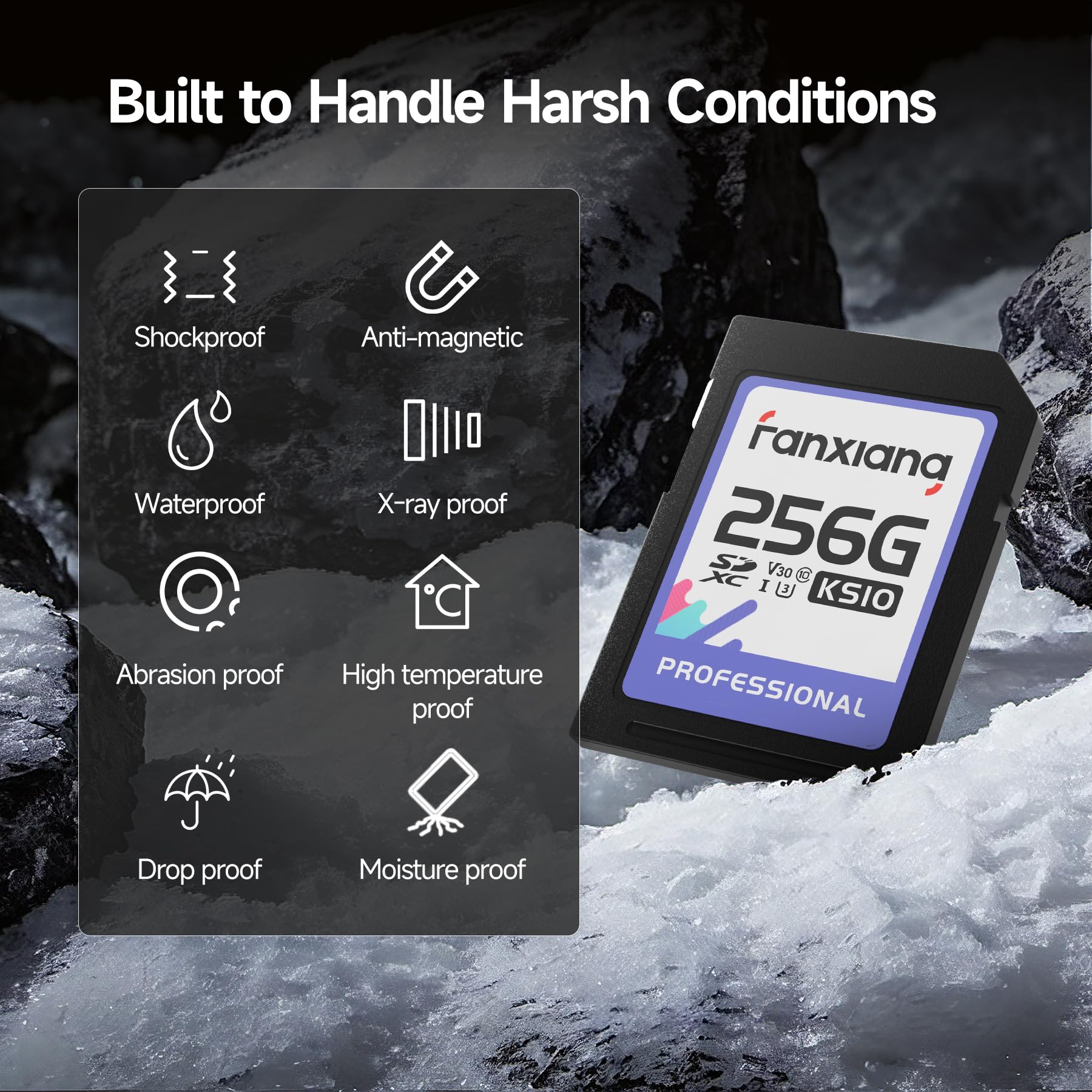 fanxiang Carte SD 256 Go Jusqu'à 100 Mo/s - Carte mémoire SDXC UHS-I V30, U3, Classe 10 pour Appareil Photo Vidéos 4K UHD
