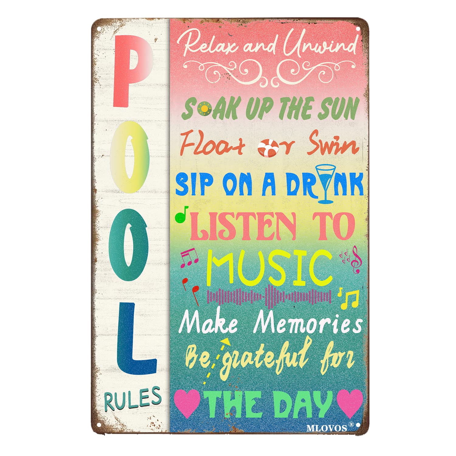 Metal Pool Signs Funny Pool Rules Tin Sign Swimming Pool Decorations for Deck Wall Art Decor Pool Tin Sign 8x12 Inches