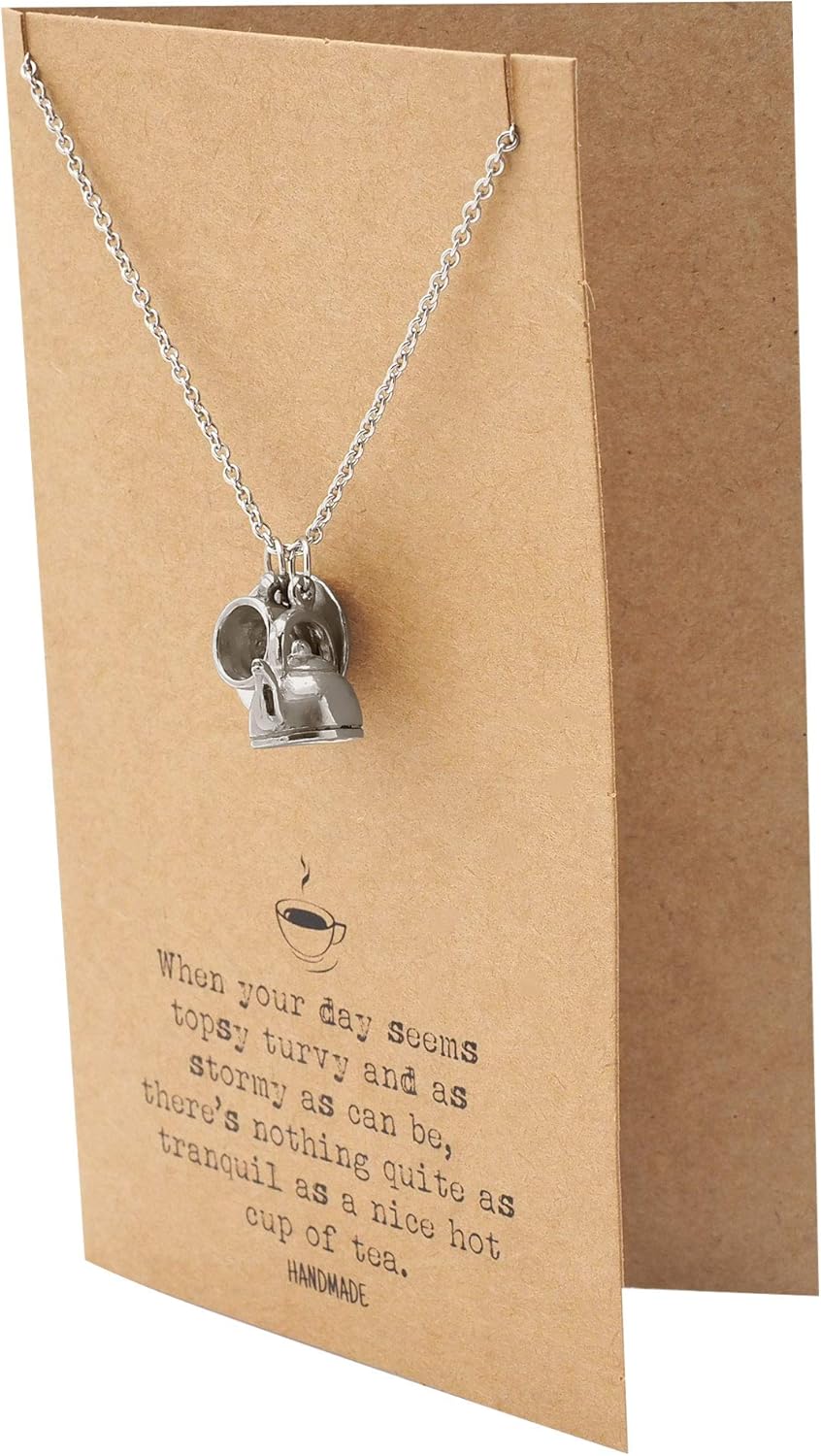 quan jewelry Teacup Teapot Charm, Tea Quotes Jewelry Gifts for Tea Lovers for Women with Inspirational Greeting Card