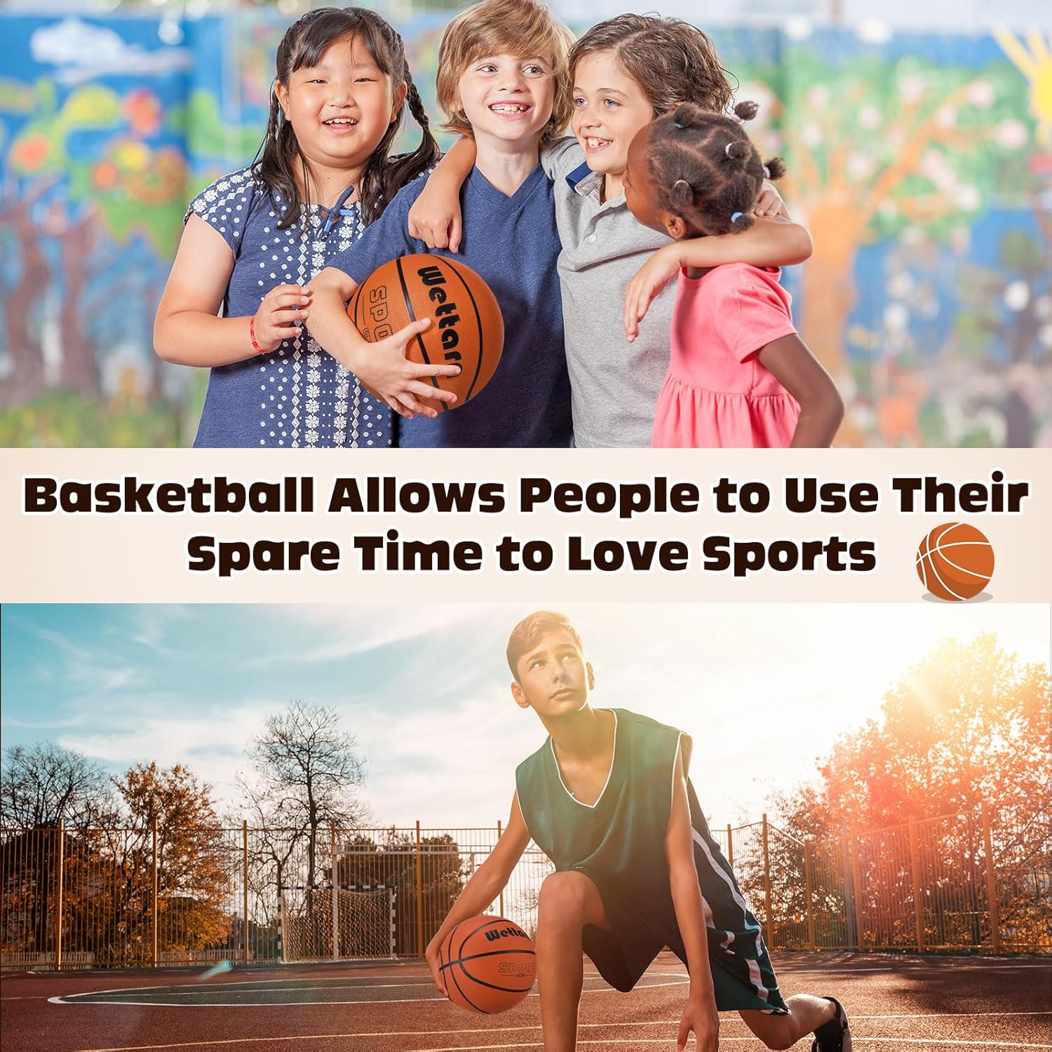 Wettarn Rubber Training Basketball with Pump Street Ball Made for Teens Adults Indoor and Outdoor Game Gym Training Competition Basketball Games