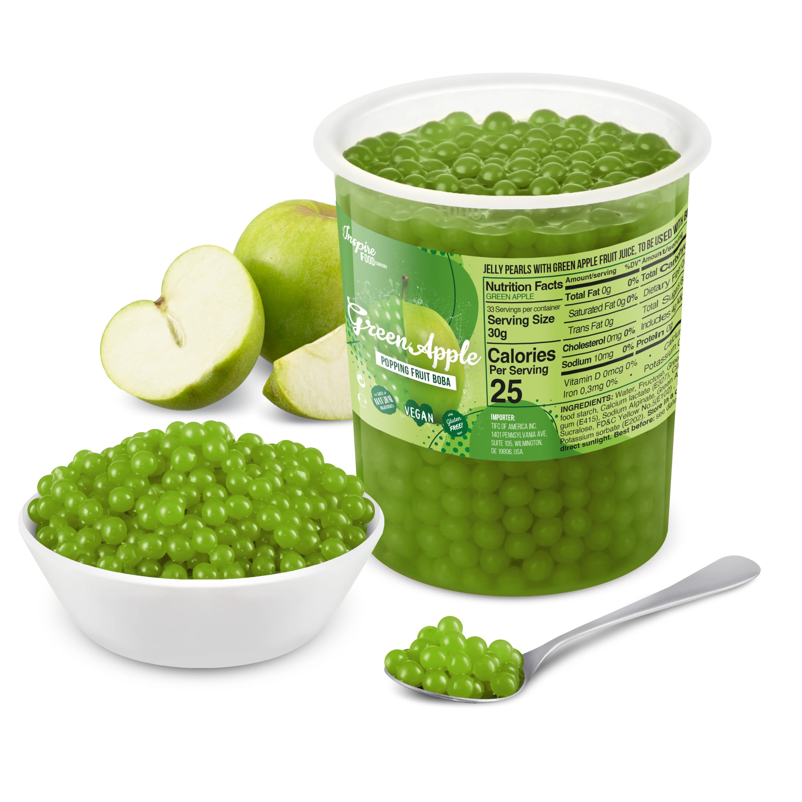 The Inspire Food Company Popping Boba Pearls for Bubble Tea - 1 KG | Green Apple | Bursting Pearls Bubble | Real Fruit Juice For Dessert,Smoothie | 100% Vegan & Glutenfree, No Artificial Colors