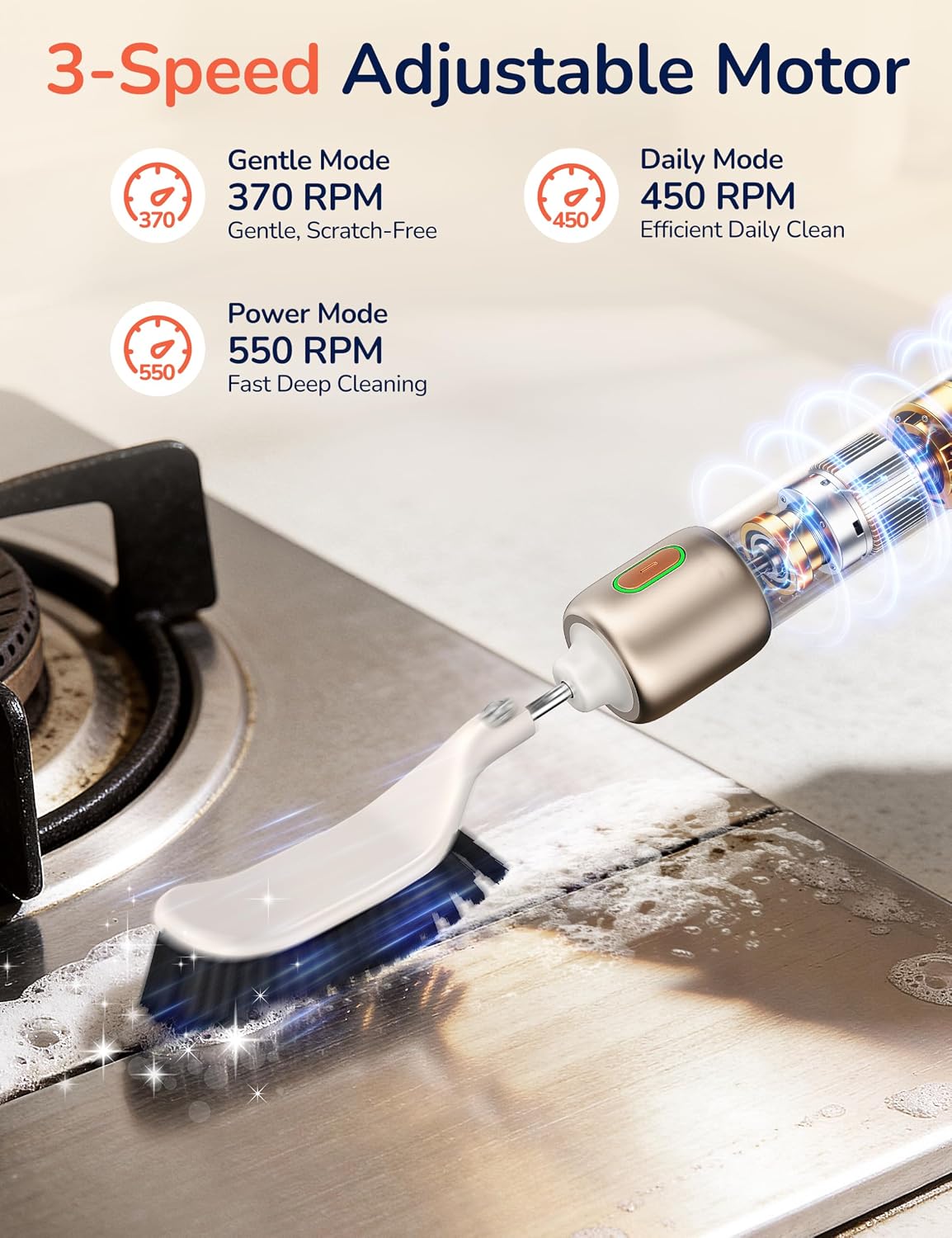 Electric Cleaning Brush for Multi-Surface Deep Clean | 3-Speed Adjustable, Waterproof & Rechargeable with 2 Brush Heads for Grout, Tile, Bathroom, Kitchen, Car, and Pet Supplies