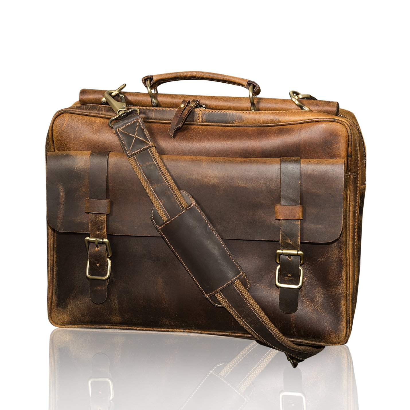 Bolso de cuero con compartimento acolchado anticaídas para ordenadores y documentos 7