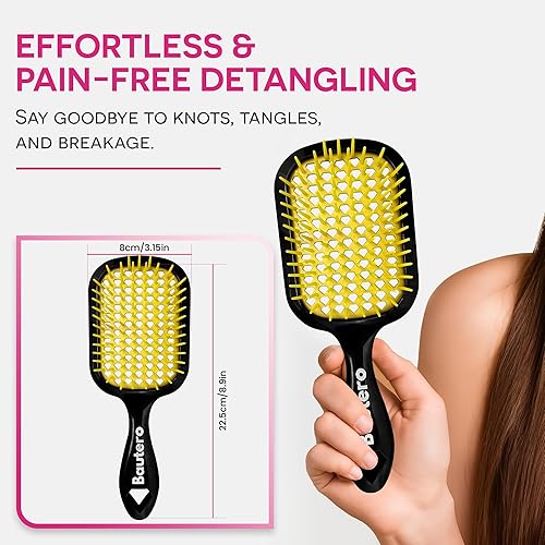 Miniatura 3 de Bautero Cepillo desenredante para cabello húmedo y seco, cepillado sin dolor en todo tipo de cabello, eliminación de nudos, cepillo de pelo