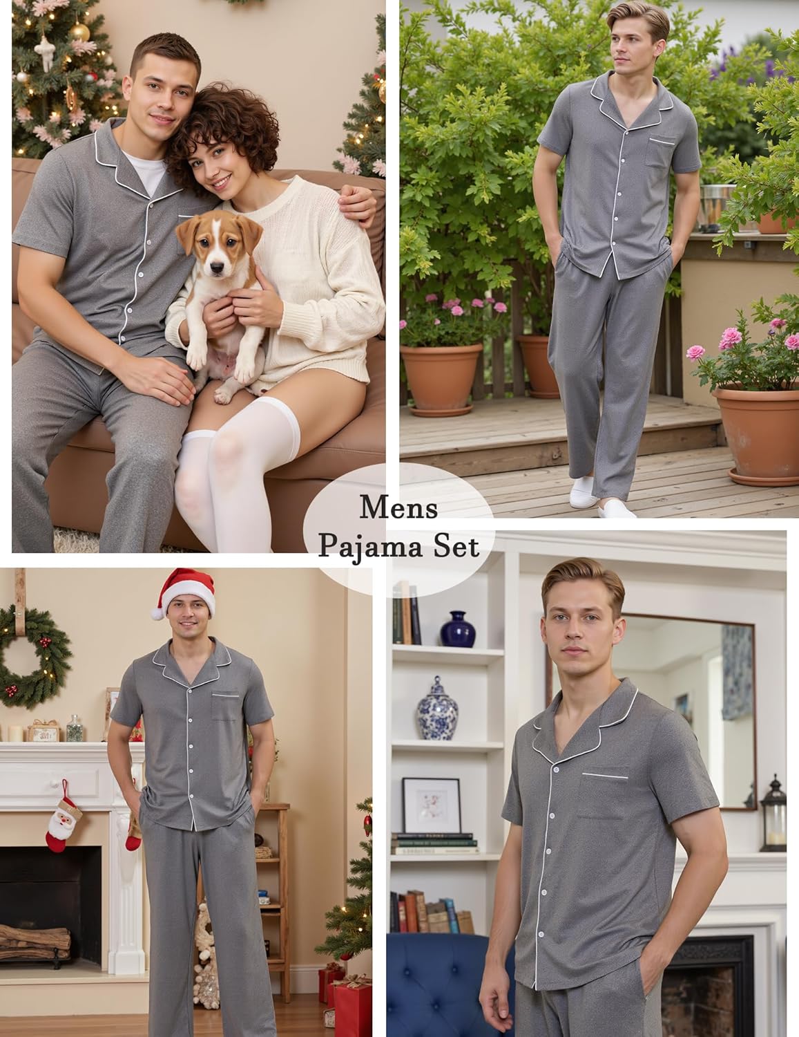Marvmys Men's Short Sleeve Pajama Set Classic Button Down Pajamas Long Pants Sleepwear with Pockets S-XXL - Image 2