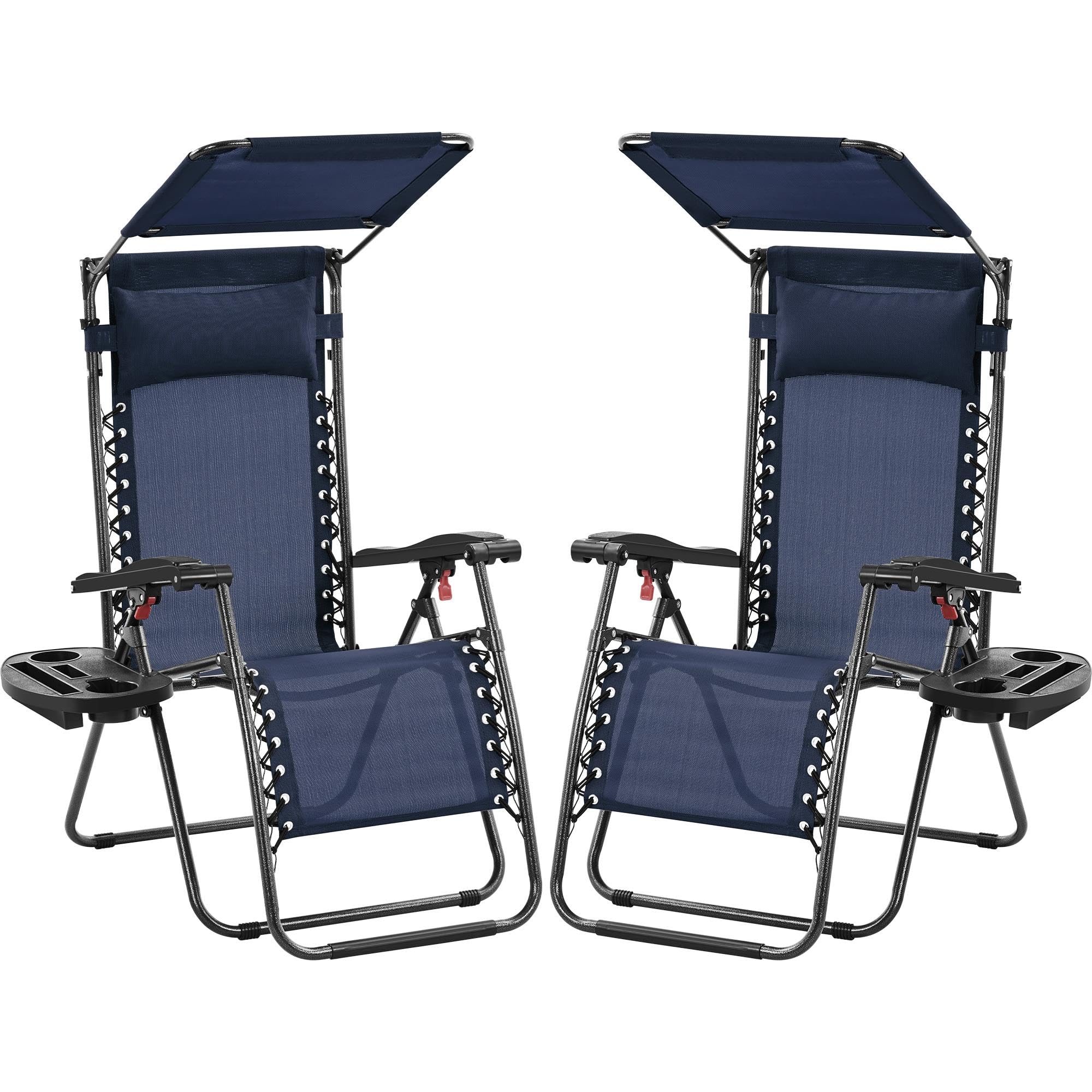 Yaheetech Yaheetch Outdoor Zero Gravity Sun Lounger Foldable Recliner Adjustable Patio Garden Chair w/Canopy, Cup Holder, Carry Strap for Beach Deck Camping Navy Blue/2