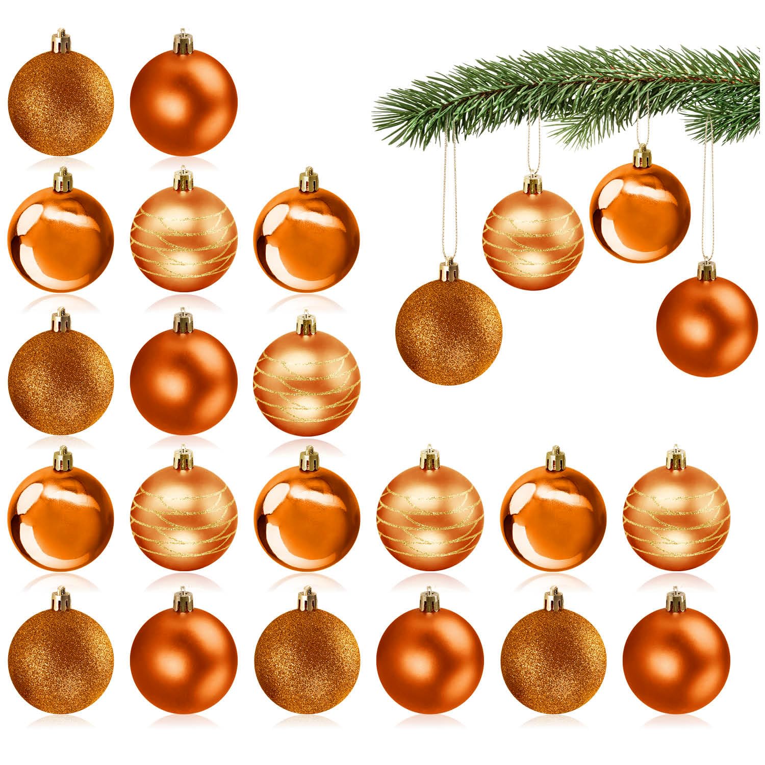 com-four® 20x Christmas balls copper - Baubles made of plastic for Christmas - Tree decorations for the Christmas tree with pendant, Ø 6 cm