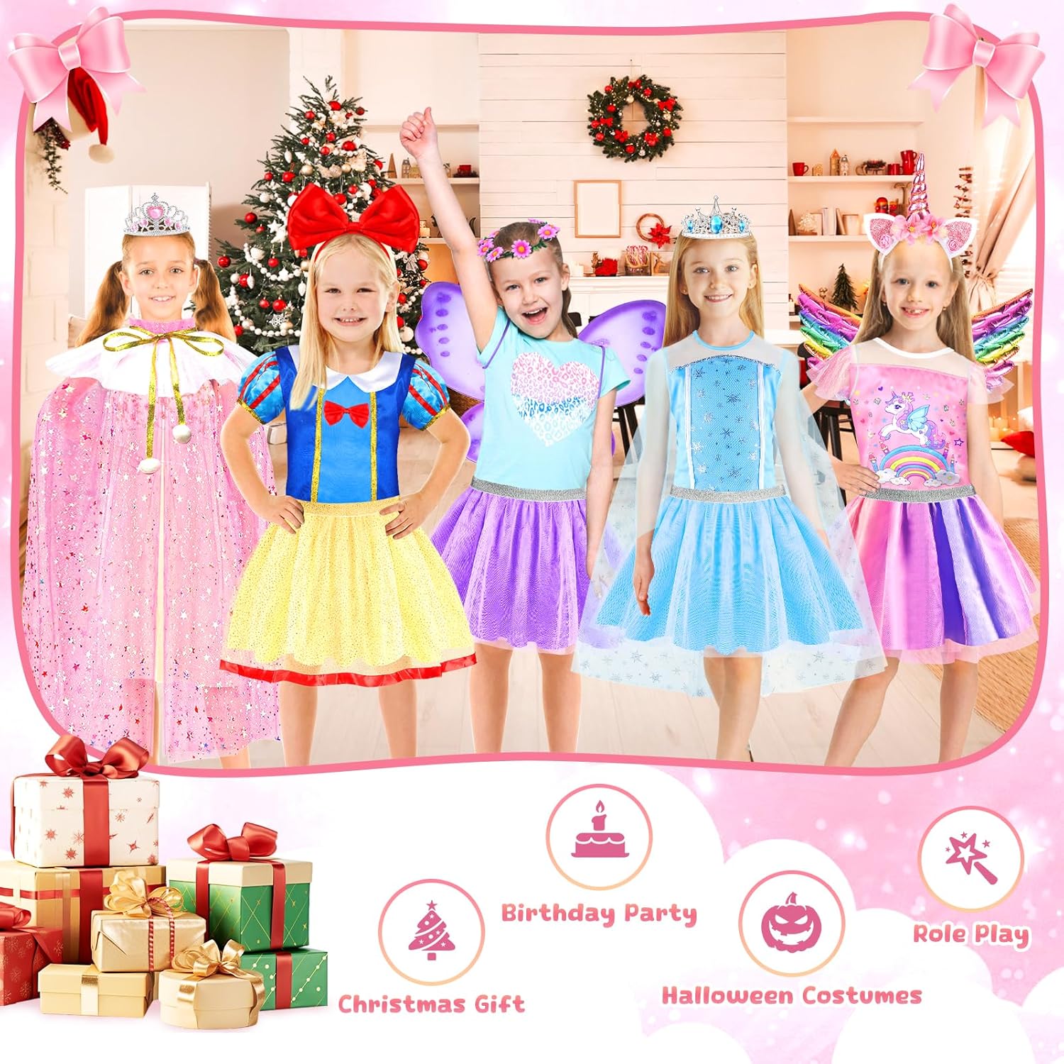 Princess Dress Up, Toddler Dress Up with Princess Costumes and Toys, Butterfly & Unicorn Dress with Fairy Wings, Pretend Play for Toddlers 3-6, Halloween Christmas Birthday Gift for Kids - Image 8