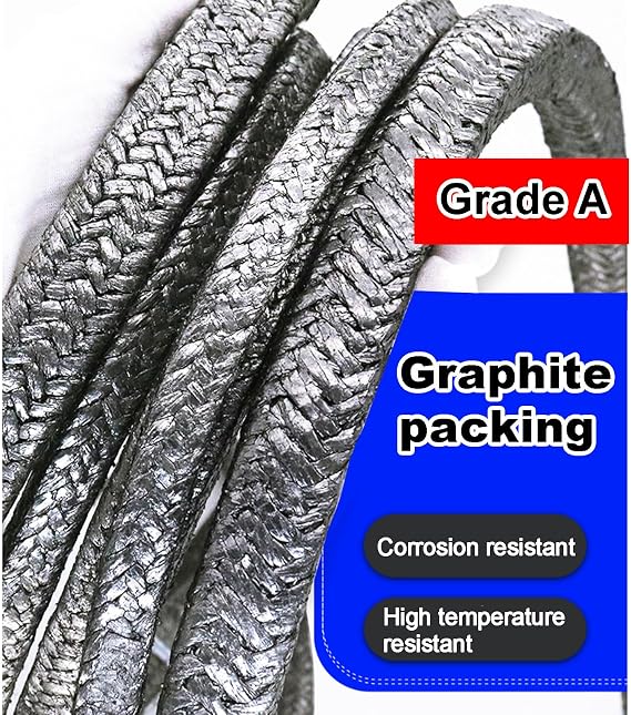 Graphite Rope Packing Expanded Flexible Graphite Packing Gland Packing Grade A For Pump Seals Or Valve Stems Or Mechanical Seals(Size:4mm×4mm×1m)