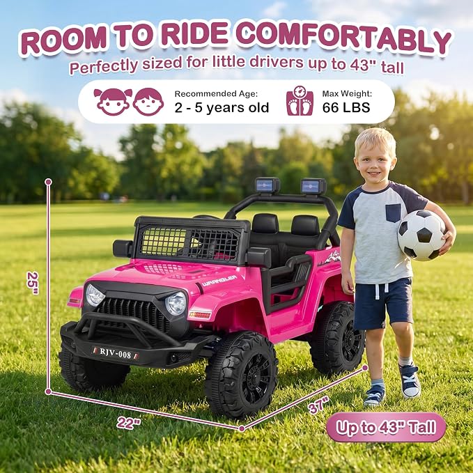Camioneta Jeep Eléctrica para Niños 12V con Control Remoto Rosa miniatura 3