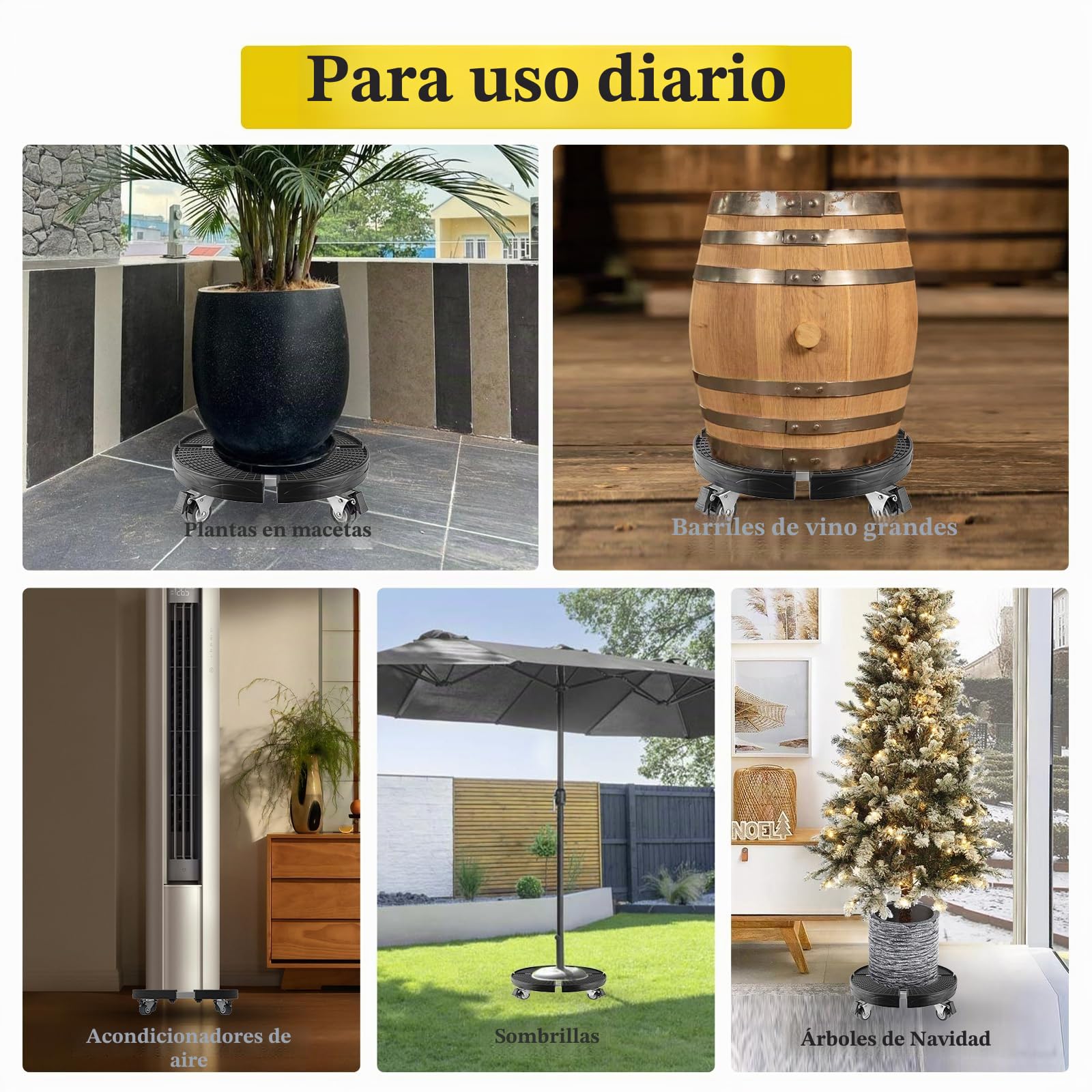 Plataforma con Ruedas Ajustable 38-59 cm, Soporte para Plantas con Ruedas 360°Giratorias Bloqueables, Base con Ruedas para Macetas Capacidad de 250 KG, Carro Transporte para Jardín (A)