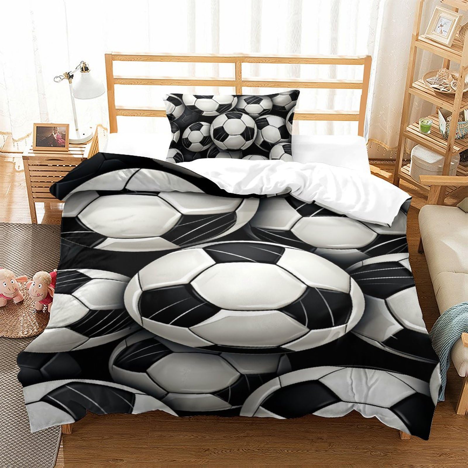 Housse de couette football 135x200 cm parure de lit 2 pièces microfibre pour enfant et adulte