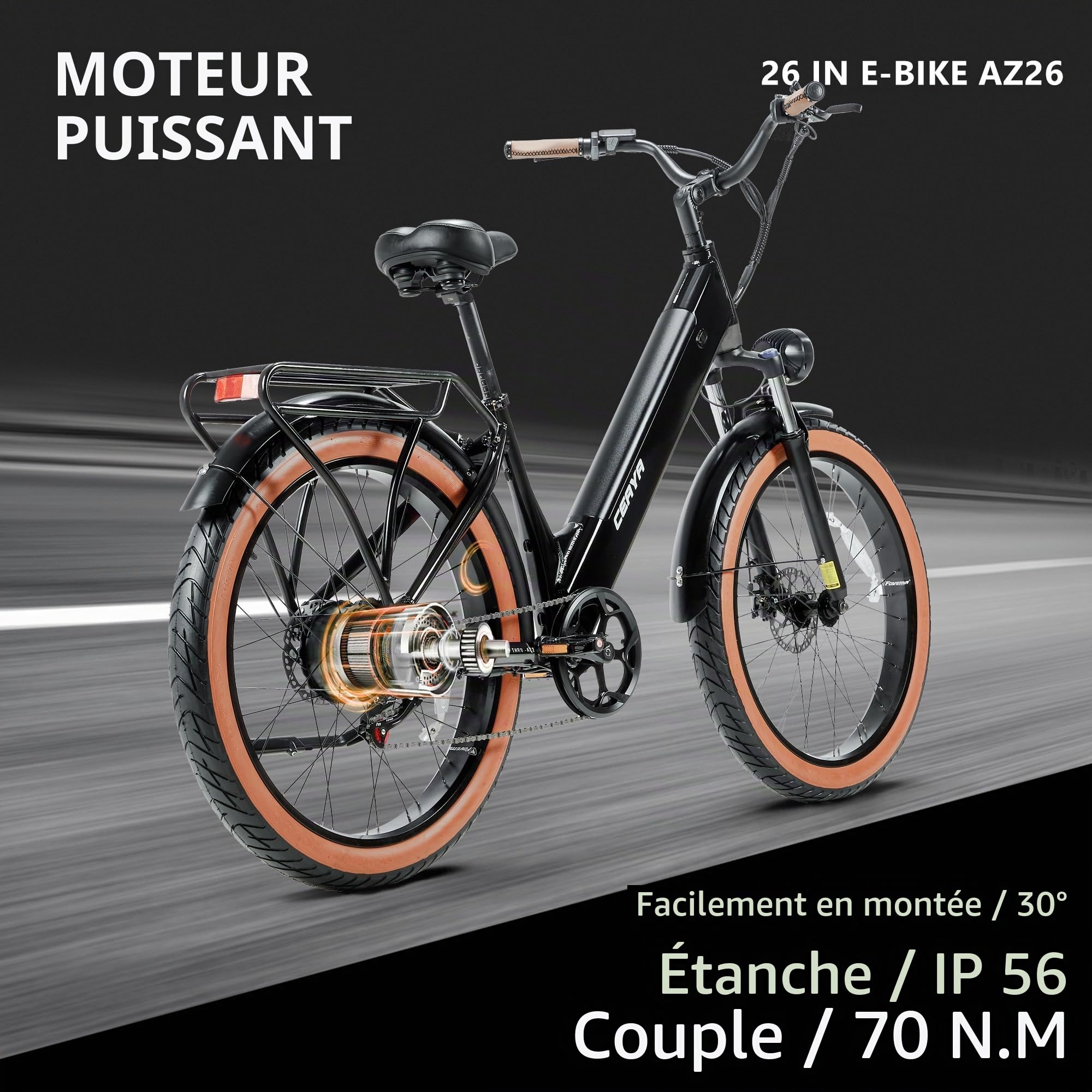 Vélo électrique 26 Pouces Ebike 48V20Ah Velo Electrique avec Potence réglable,7 Vitesses,Écran LCD HD,Suspension Avant,Autonomie 50-80 km