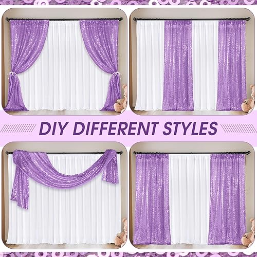 Miniatura 4 de VitalCozy 4 paneles de cortinas de fondo para fotos, 2 cortinas de fondo de lentejuelas con purpurina de 4 x 10 pies y 2 cortinas de telón de fondo