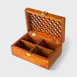 Mela Artisans Trellis Mango Wood Box - Rustic Brown, 9 in