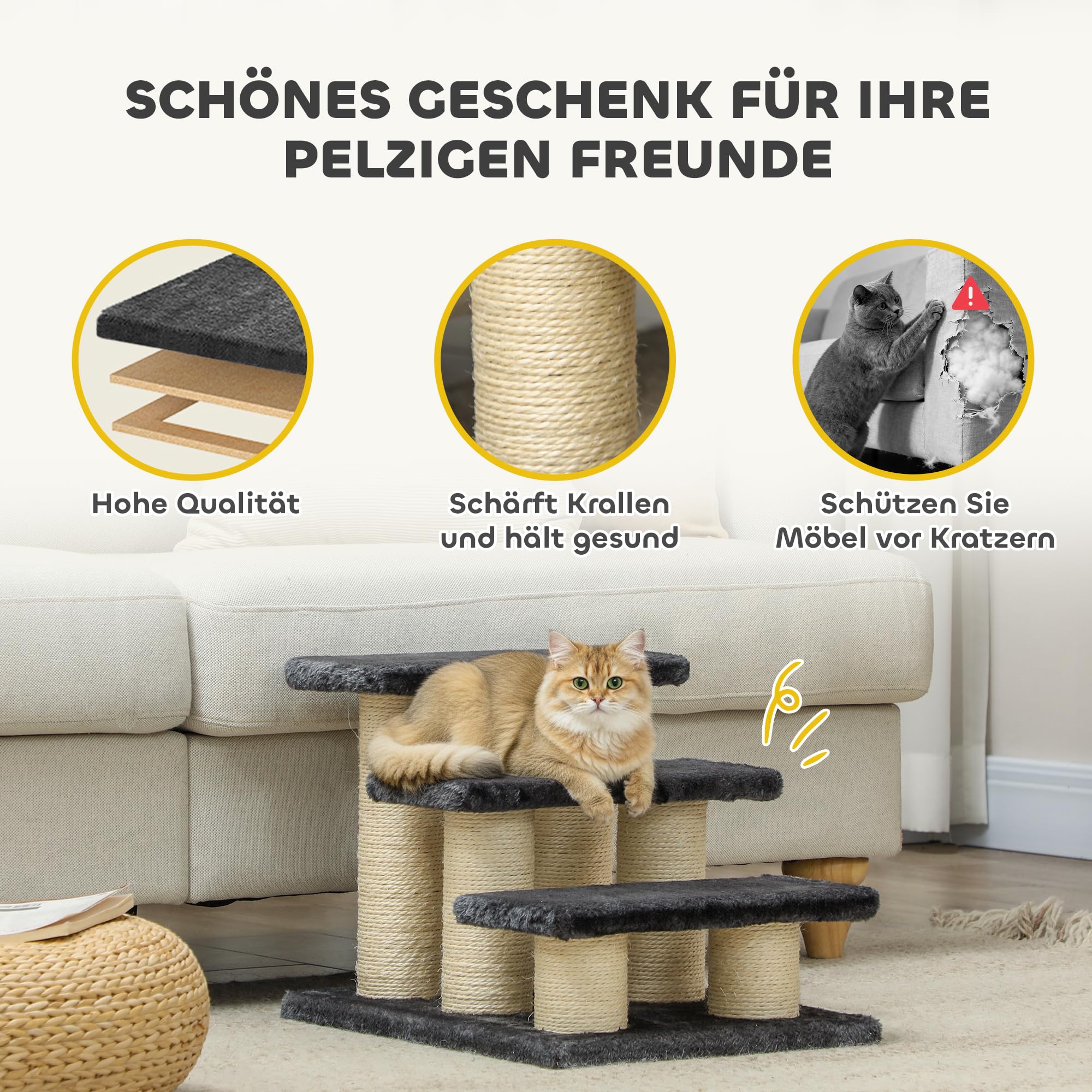 PawHut® Scale per gatto e cane, 3 Livelli, Grigio, Modello 4