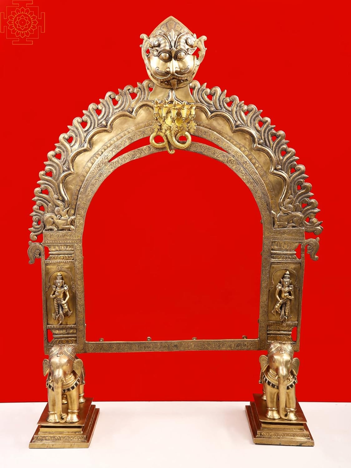 Exotic India 46" Large Elephant Brass Prabhavali (Arch) | Handmade - Brass