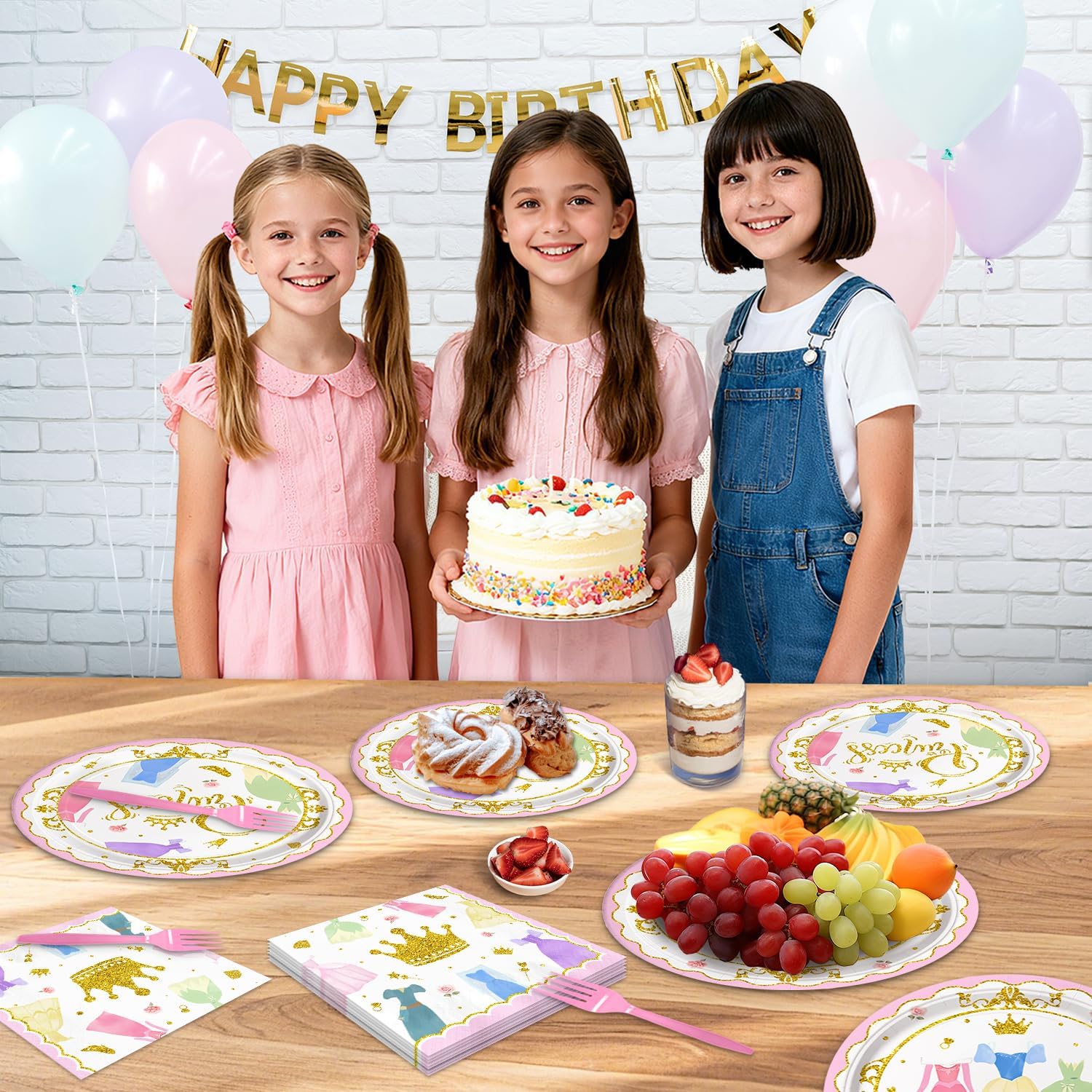96pcs Princess Birthday Party Decorations Elegant Paper Plates Napkins Forks for Baby Shower Princess Themed Birthday Party Supplies,Suitable for 24 Guests - Image 6