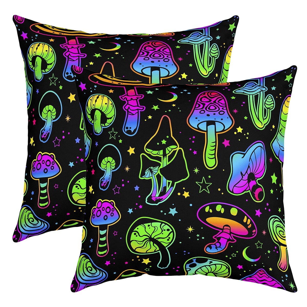 Loussiesd Glitter Mushroom Decor Throw Pillow Covers 18"x18" Set of 2 Pillow Cases Cushion Covers Soft Cartoon Mushrooms Pillow Cases Cushion Covers Wild Mushroom stuff Throw Pillowcases — image 1