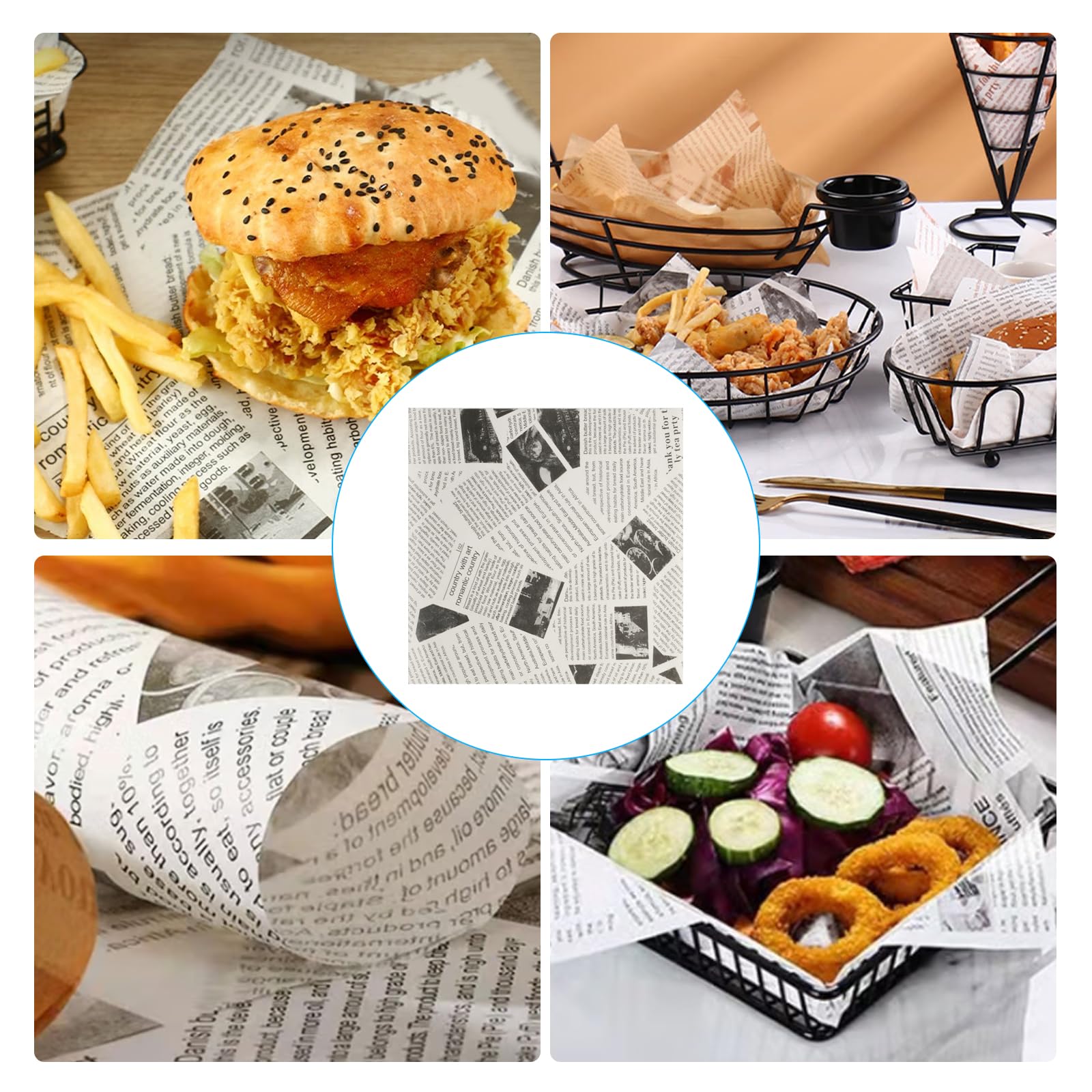 200 fogli di carta oleata (25 x 25 cm) – Involucri antiaderenti per hamburger, pane, pesce e patatine, panini e confezioni alimentari (200 pezzi) (bianco-200)