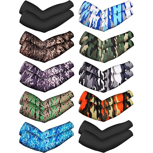Boao 10 Pairs Cooling Arm Sleeves UV Protection Cover Sleeves Unisex Ice Silk Arm Sleeves for Running Cycling Driving Outdoor Sports