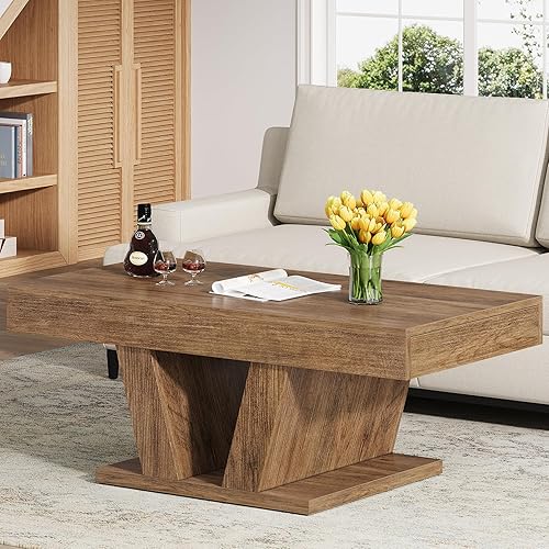 Mesa de centro de granja con 2 cajones laterales, mesa de té central de madera de 43 pulgadas con almacenamiento oculto, mesa de cóctel rectangular