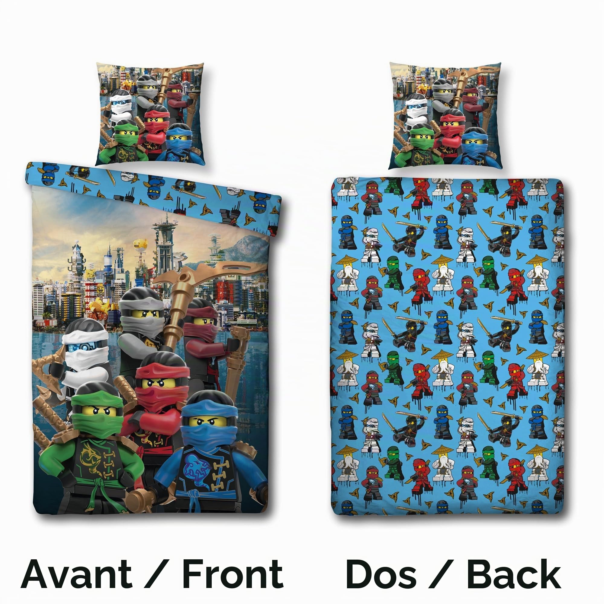 Character World Ensemble de literie et taie d'oreiller en coton Lego Ninjago (135 x 200 cm) 135 x 200cm